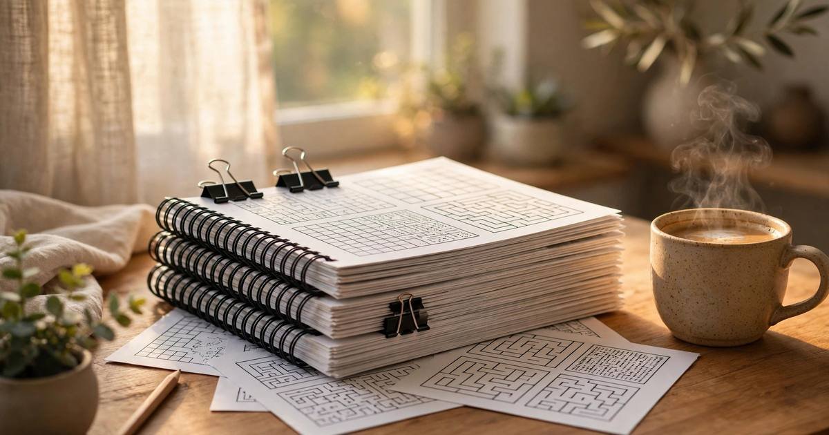 Bookbinding supplies arranged on a desk